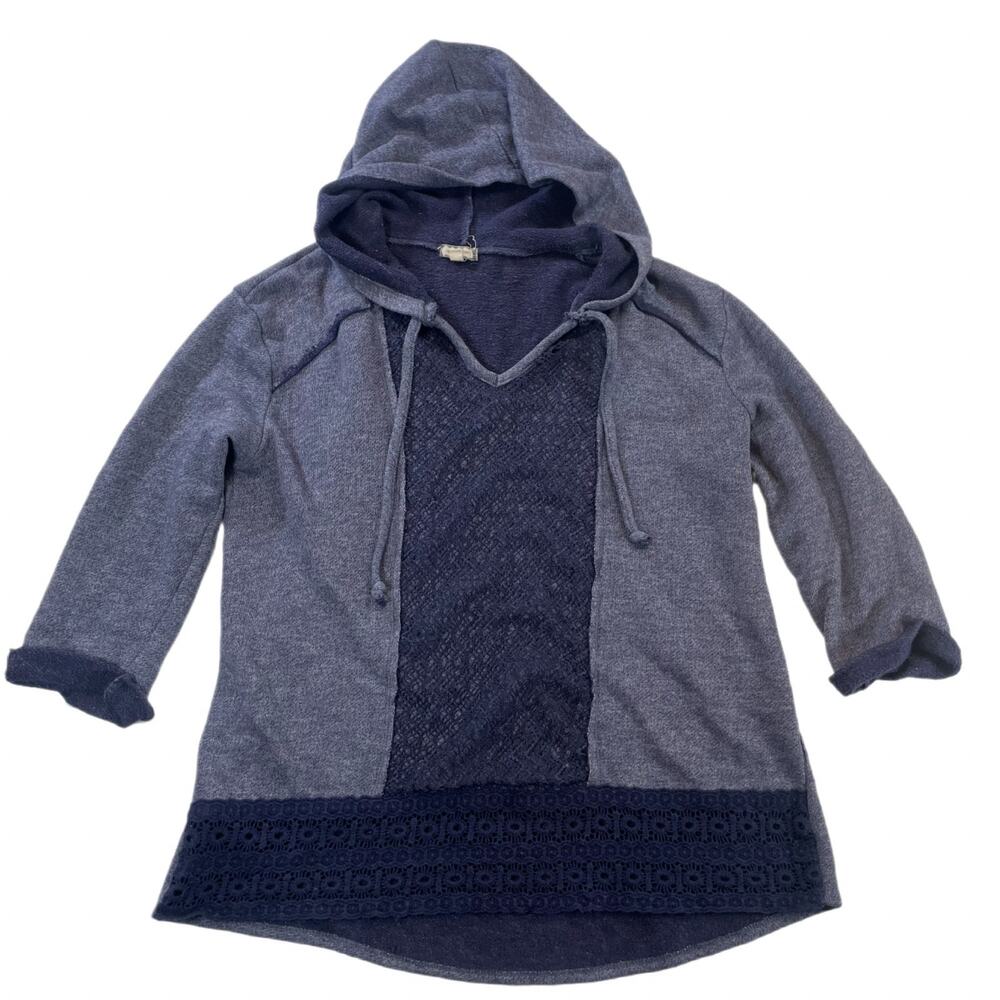 Eyeshadow Blue Crochet Lace V-Neck Hoodie Tunic Top Tunic Womens XL